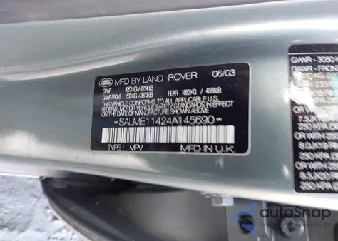 2004 Land Rover Range Rover Hse из США, поврежденный, VIN SALME11424A145690